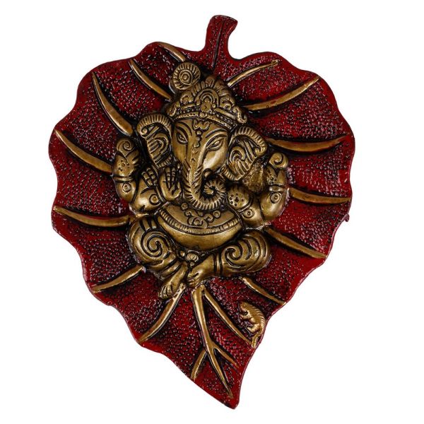 Ganesh Wall Hanging In Red Antique