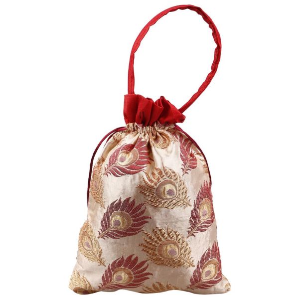 Potli Bag-Peacock Feather Beige