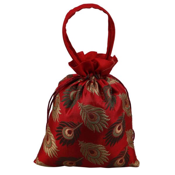 Potli Bag Peacock Feather Red