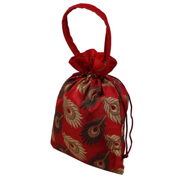 Potli Bag Peacock Feather Red