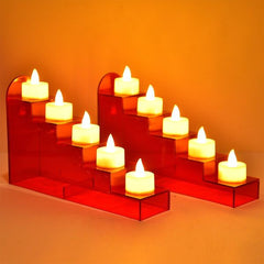 Red Acrylic Diya Steps With LED Candles