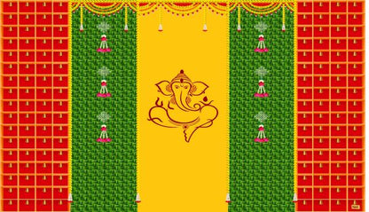 Velvette Fabric Back drop Ganesh Golden Bells