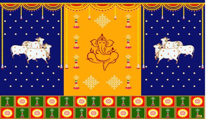 Velvette Fabric Back drop Kamadhenu with Ganesh