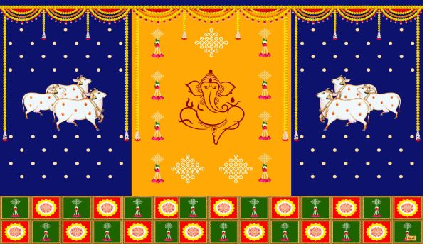 Velvette Fabric Back drop Kamadhenu with Ganesh