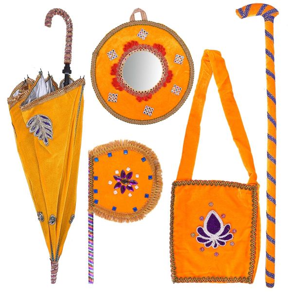 Wedding Velvet Kashi Yatra Set Yellow (Random Designs)