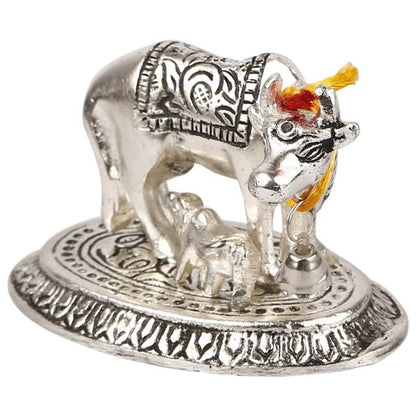 White Metal Cow n calf Oval medium