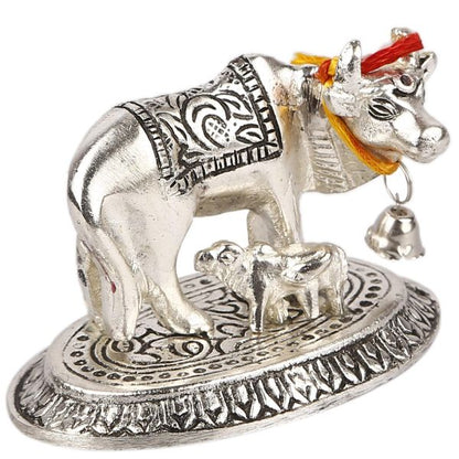 White Metal Cow n calf Oval medium
