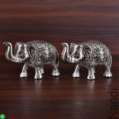 White metal Elephant Pair Small