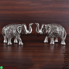 White metal Elephant Pair Small