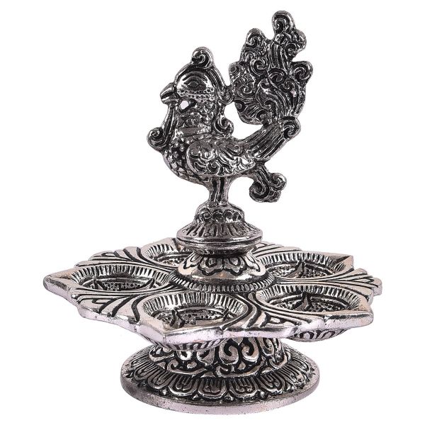 White metal Mayur Panch Deepak Stand – Nandi Gifts