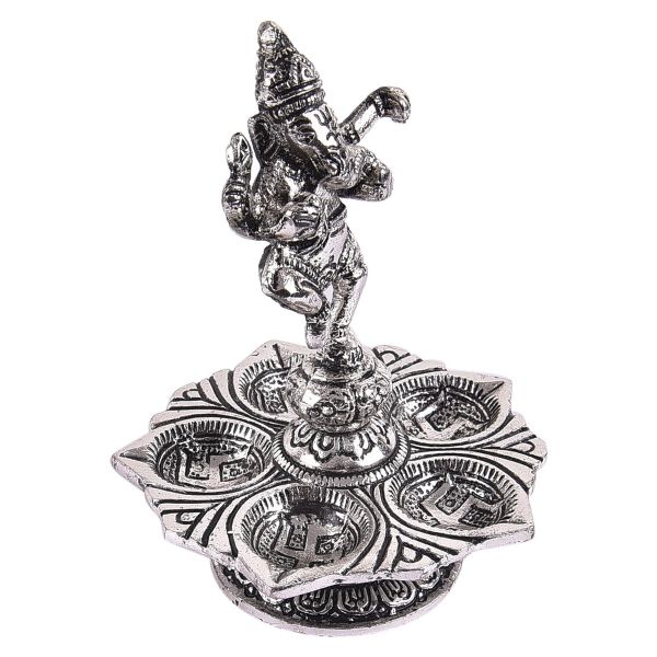 Whitemetal Natya Ganapati Panch Deepak