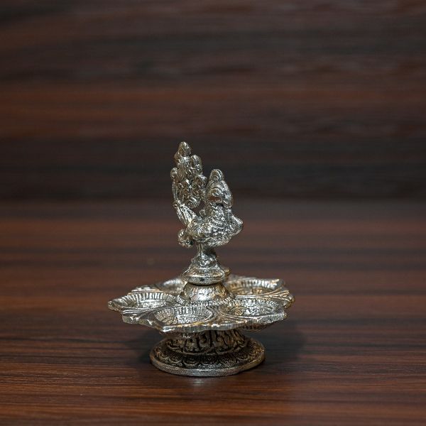 Whitemetal Peacock Diya Antique