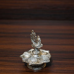 Whitemetal Peacock Diya Antique