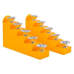 Yellow Acrylic Steps With German Silver Floral Diya