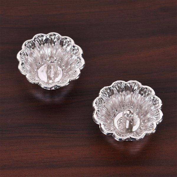 German silver Flower Diya Pair