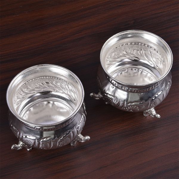 German Silver Kumkum Bowls Pair Elephant Base