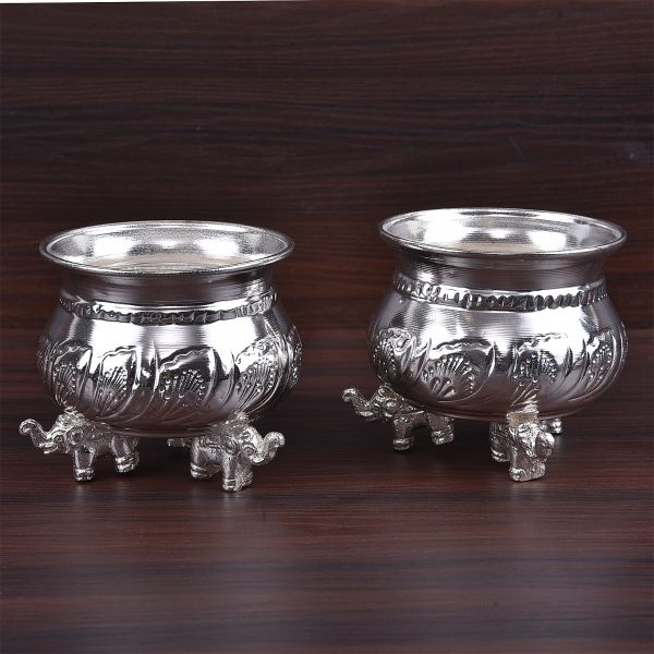 German Silver Kumkum Bowls Pair Elephant Base