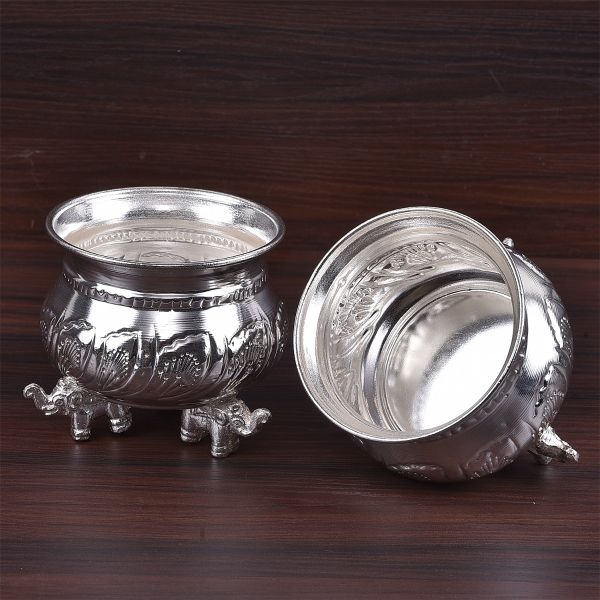 German Silver Kumkum Bowls Pair Elephant Base