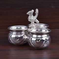 German silver Peacock Kumkum holder 3 Bowl set Medium