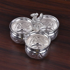 German silver Peacock Kumkum holder 3 Bowl set Medium