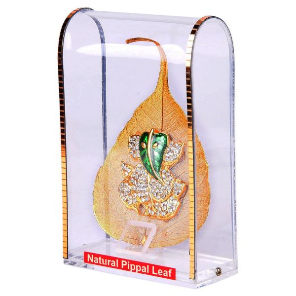 Gold Plated Natural Peepal leaf Ganesh stand small