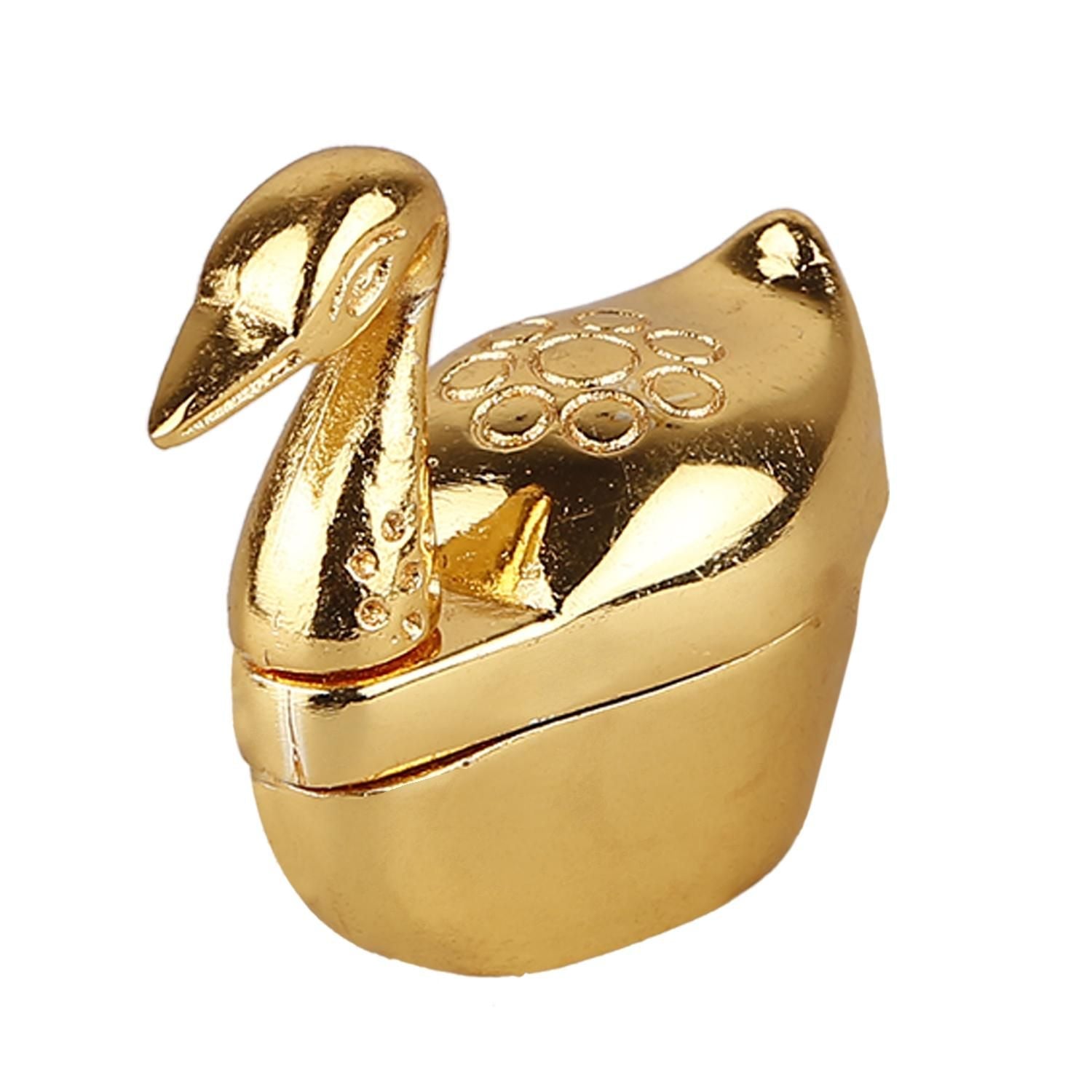 Gold Plated Swan Kumkum Box small