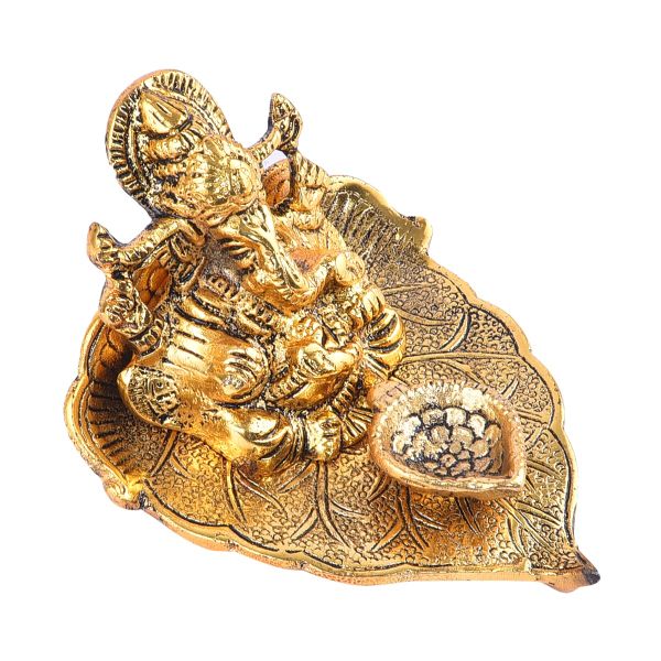 Golden plated leaf Ganesh Idol