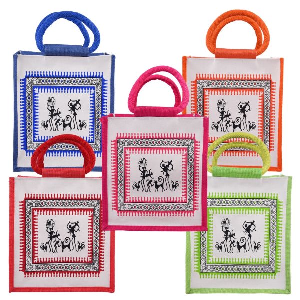 Jute Bag - canvas tribal print big