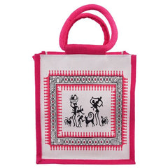 Jute Bag - canvas tribal print big