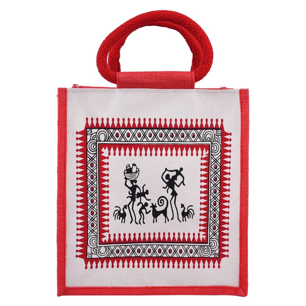 Jute Bag - canvas tribal print big