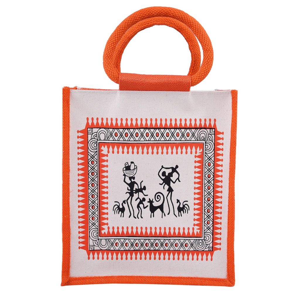 Jute Bag - canvas tribal print big