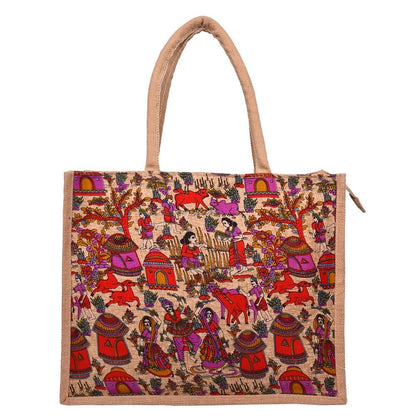 Jute Bag - Kalamkari Rural 13x16