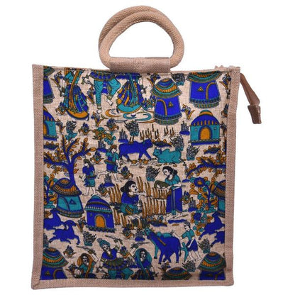 Jute Bag -Kalamkari Rural 12x14