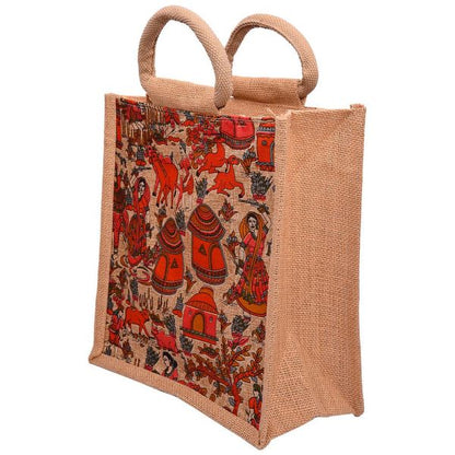 Kalamkari Jute Bag-Rural Life