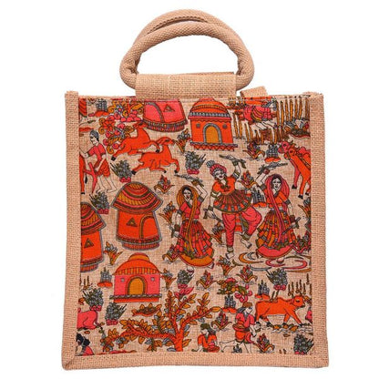 Kalamkari Jute Bag-Rural Life