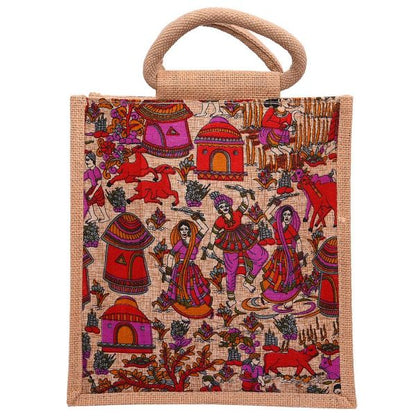 Kalamkari Jute Bag-Rural Life