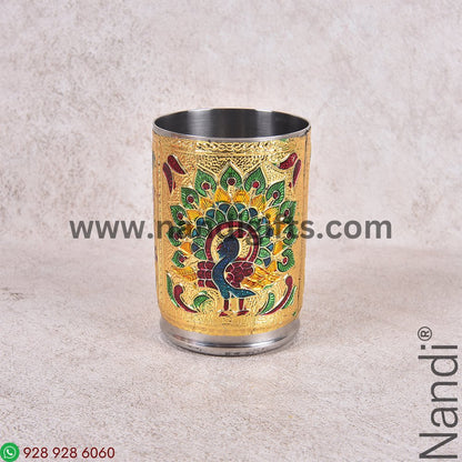 Minakari Glass Gold Peacock