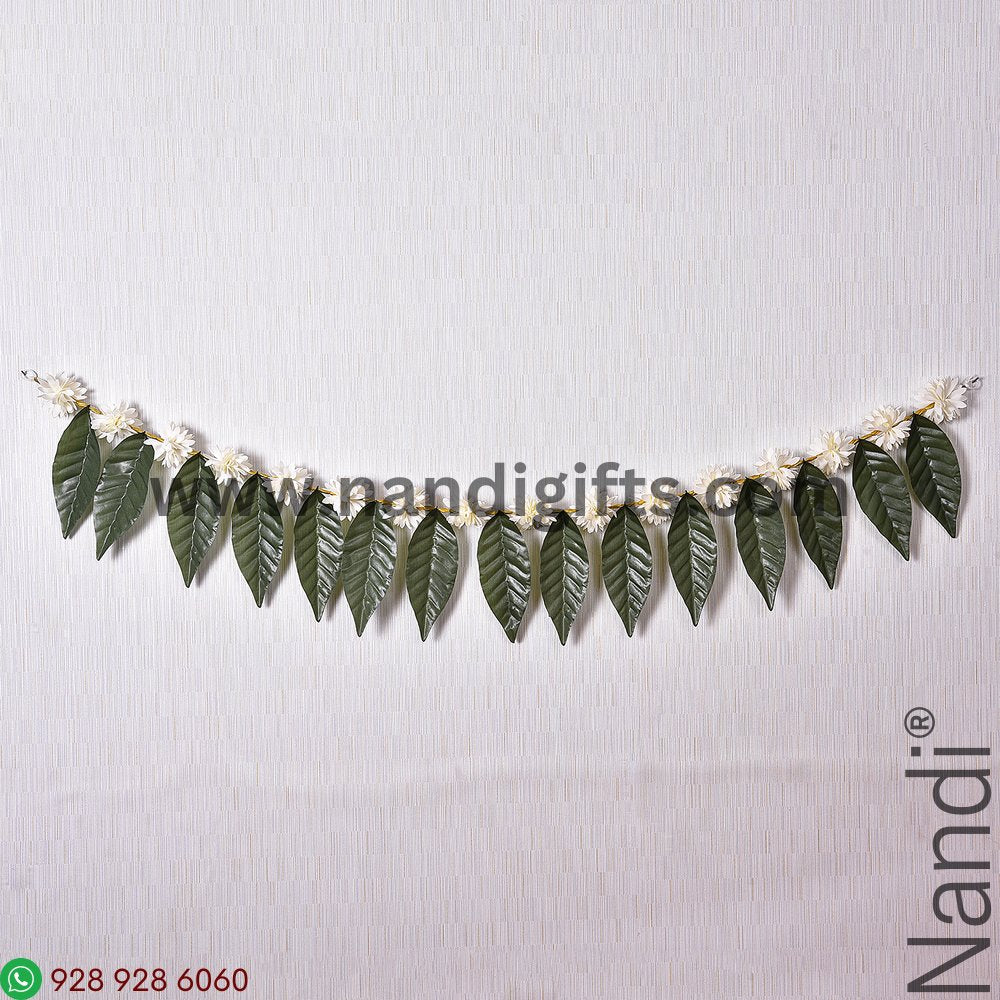 Natural Look Mango Leaf White Floral Toran