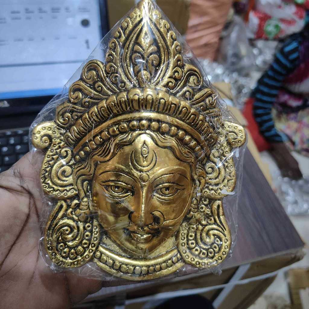 METAL DURGA FACE GOLDEN ANTIQ