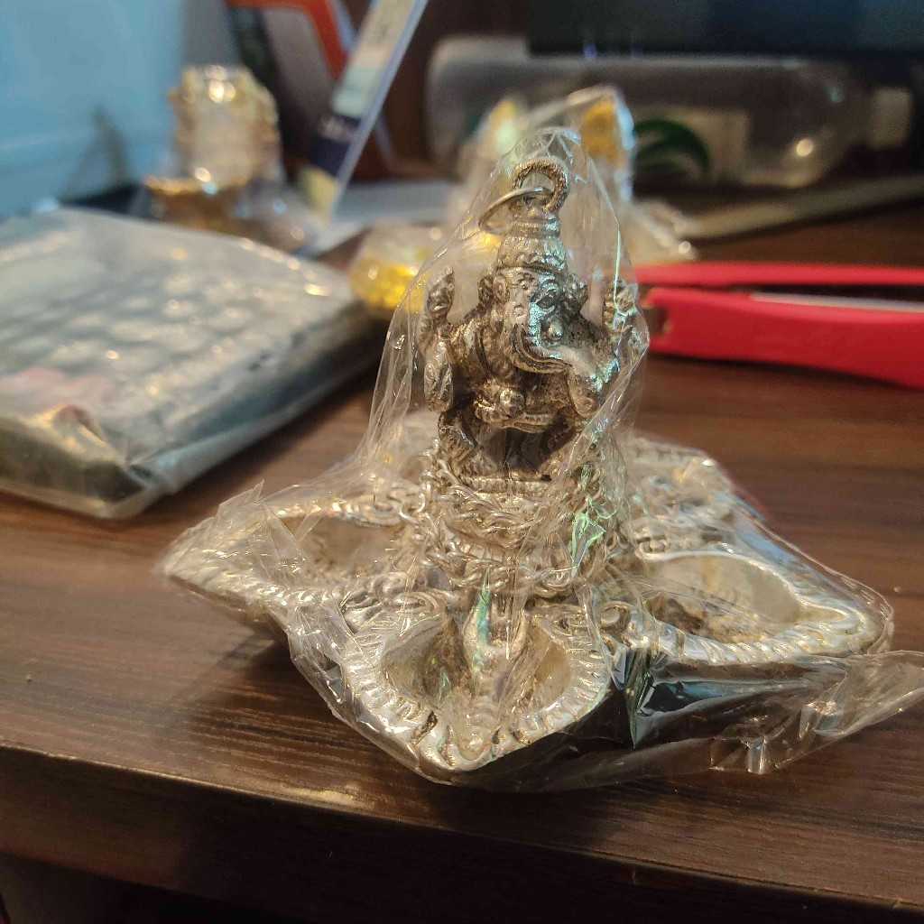 Ganesh Silver Deepa With Hanging