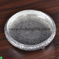 PRE ANTIQ GERMAN SILVER THALI FLORAL 9