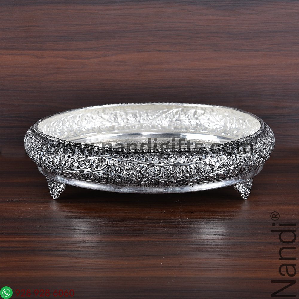 PRE ANTIQ GERMAN SILVER THALI FLORAL 12