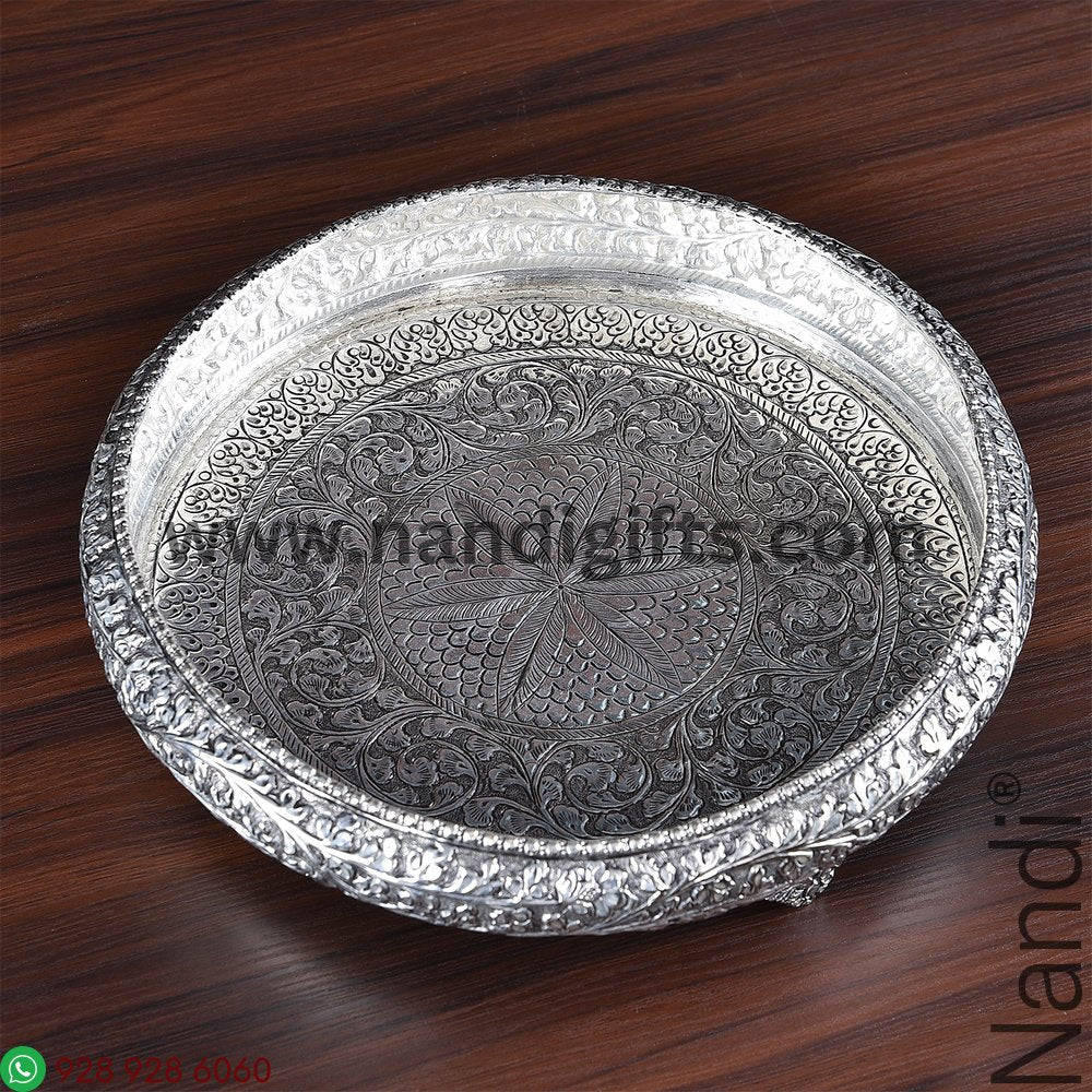 PRE ANTIQ GERMAN SILVER THALI FLORAL 12