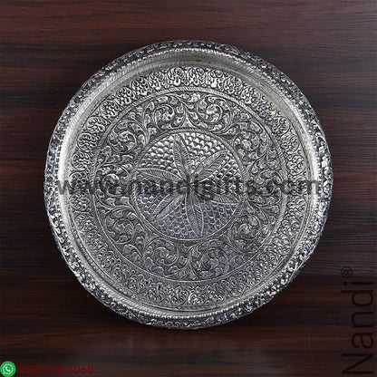 PRE ANTIQ GERMAN SILVER THALI FLORAL 12