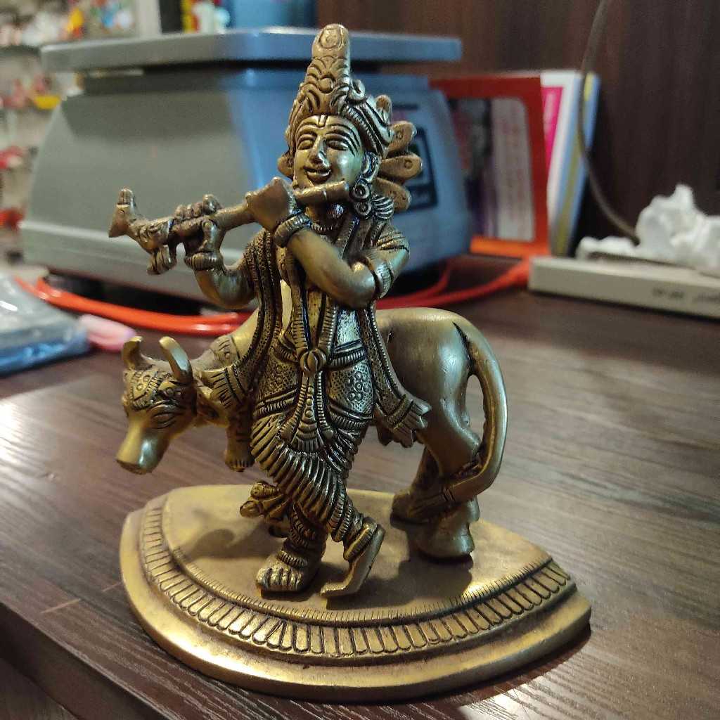 Brass Cow Krishna