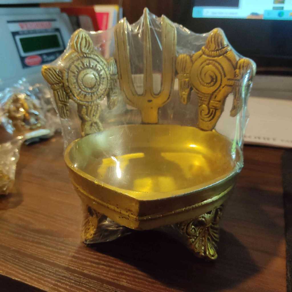 Brass Shanku Chakra Namam With Big Diya