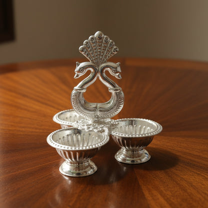 GS Peacock Kumkum holder 3 Bowl