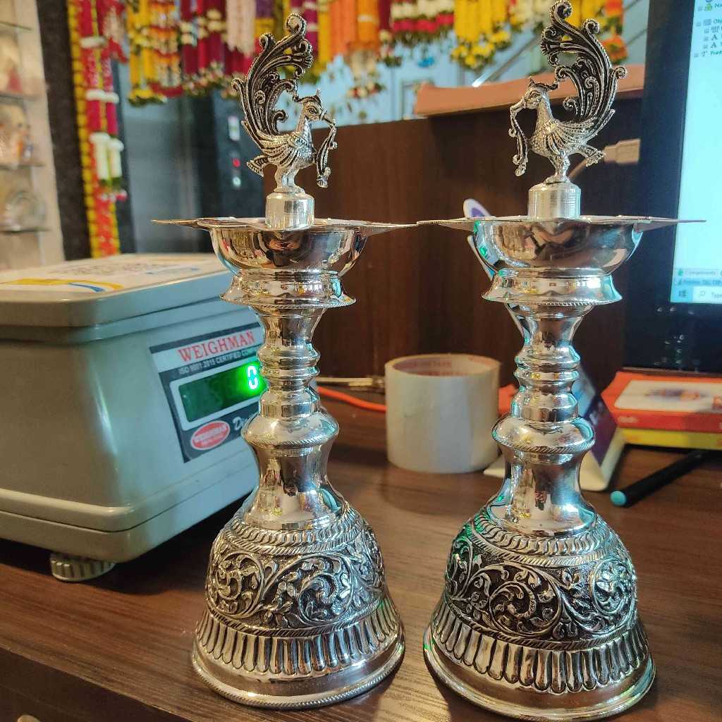 ANTIQ GS FINE CARVE PEACOCK DIYA 10.5 PAIR
