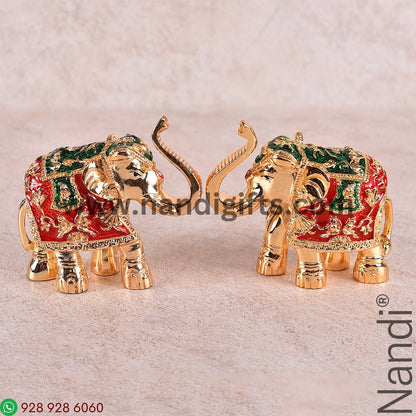Gold Plated Minakari Elephant Pair 3