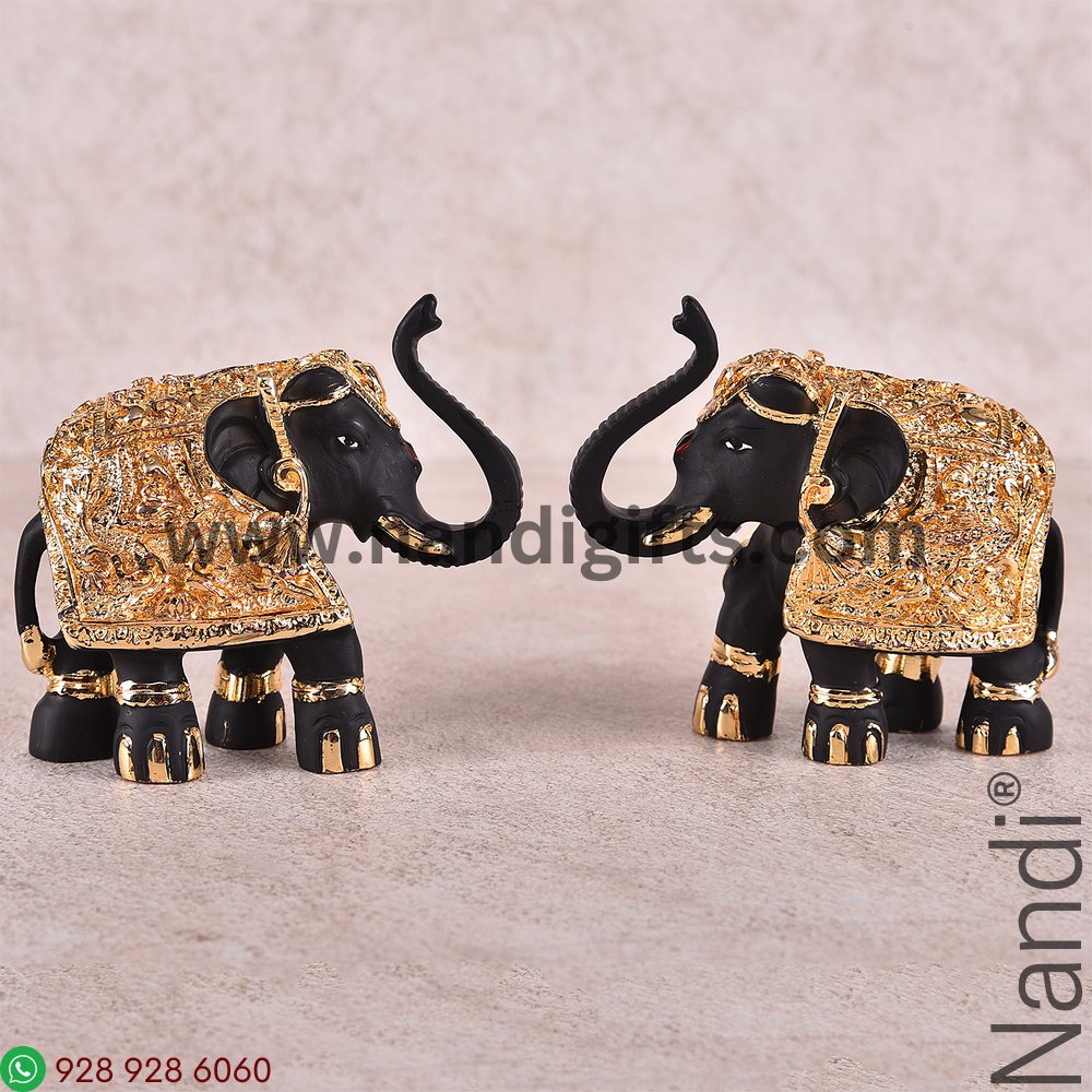 Gold Plated Elephant Black Pair 3